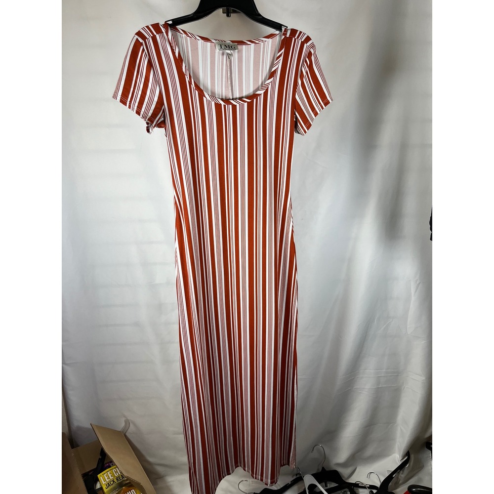 TMG New York‎ Womens Striped Maxi Dress Rust Orange White Short Sleeve Small